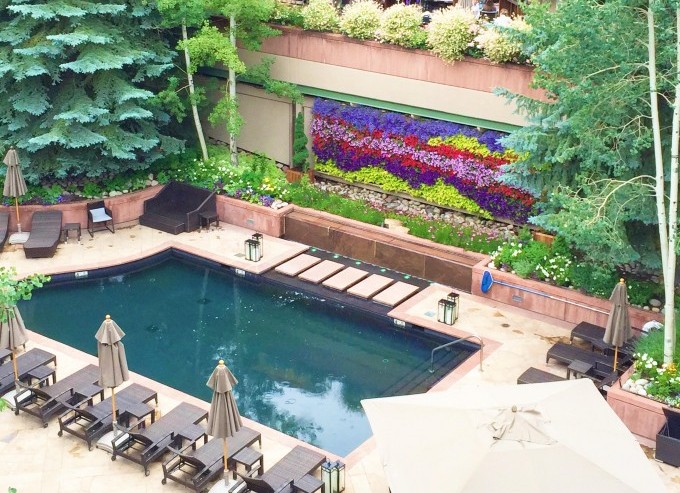 Colorado getaway, the little nell, where to stay in Aspen, summer getaway, a living wall of flowers