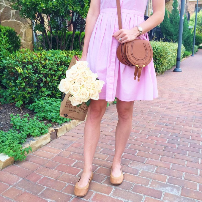 pink pleated dress, yosi samra flats