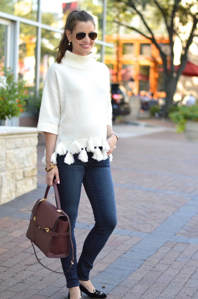 sweater with tassels, tassels, fall sweaters, casual fall style, what to wear to a football game