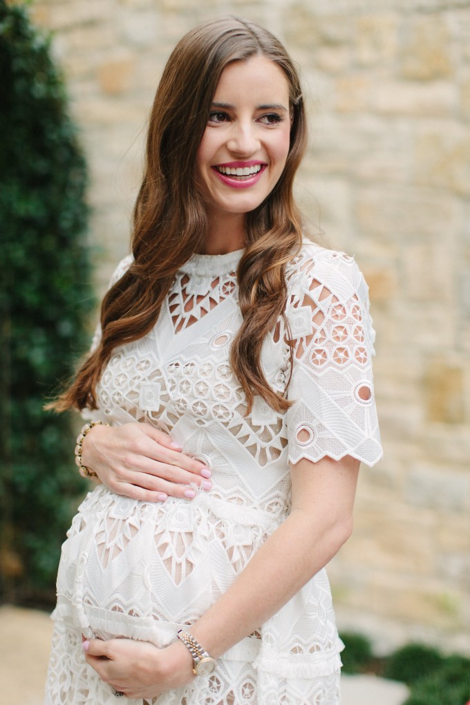 white lace dress for a baby shower, planning a baby shower