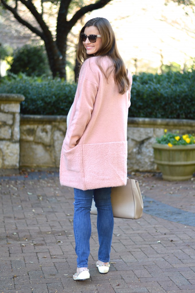 blush pink coat, maternity style, 
