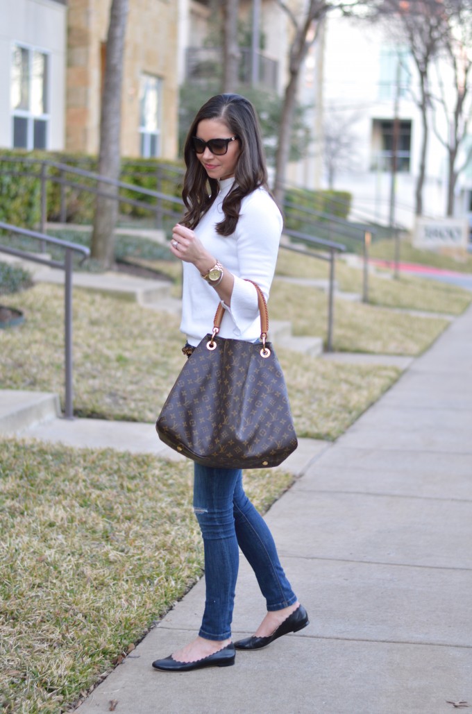 white bell sleeve top, winter white sweater