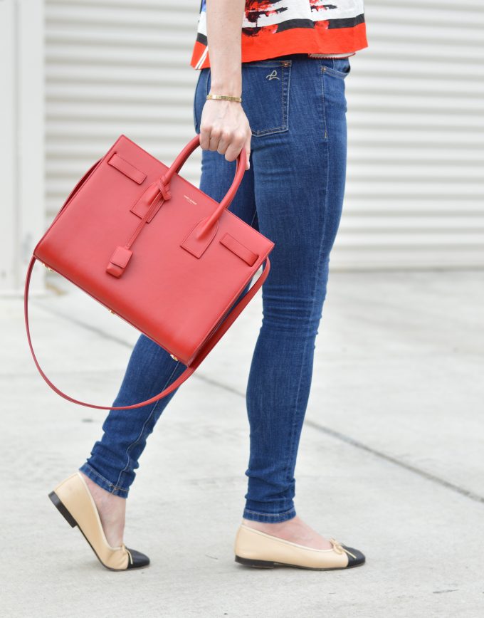 red statement handbag