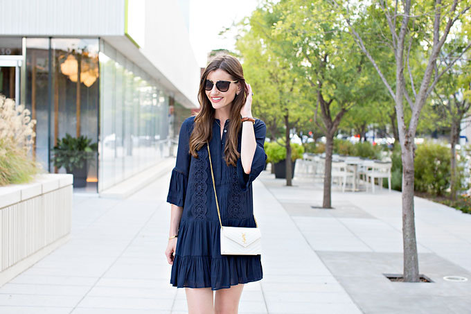 A blueboho shirtdress with lace detail and flutter hem and sleeves