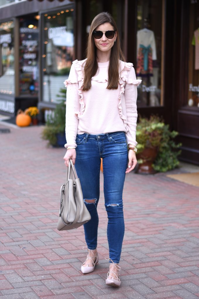 Pink sweater best sale with jeans