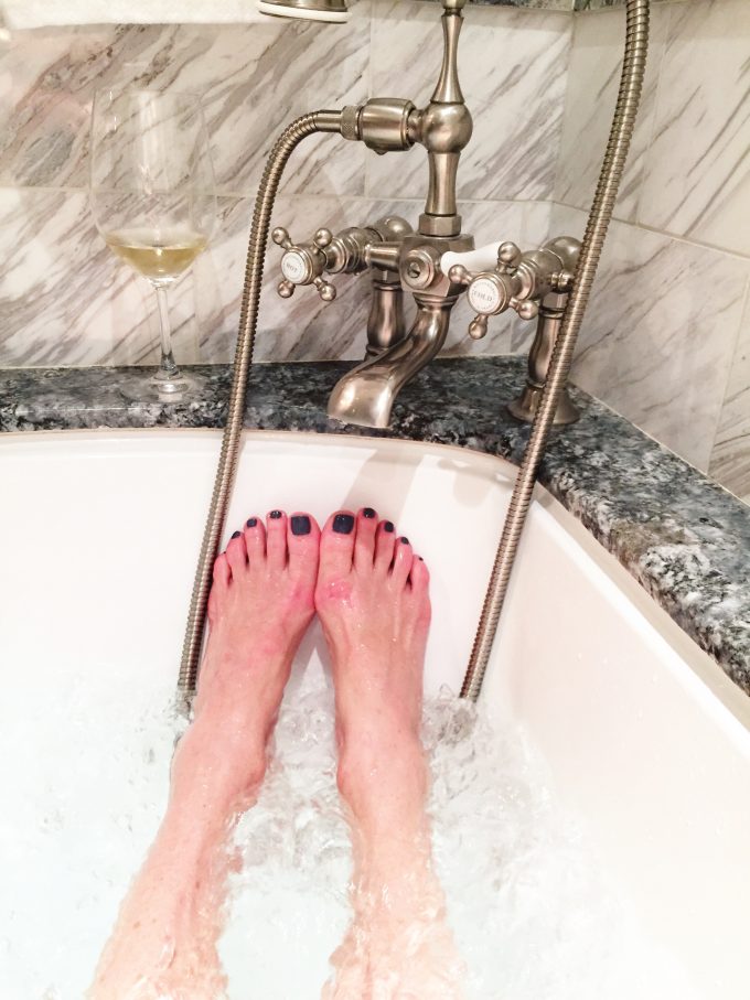 |enjoying the incredible salt bath at hotel les mars after a long day of wine tasting|