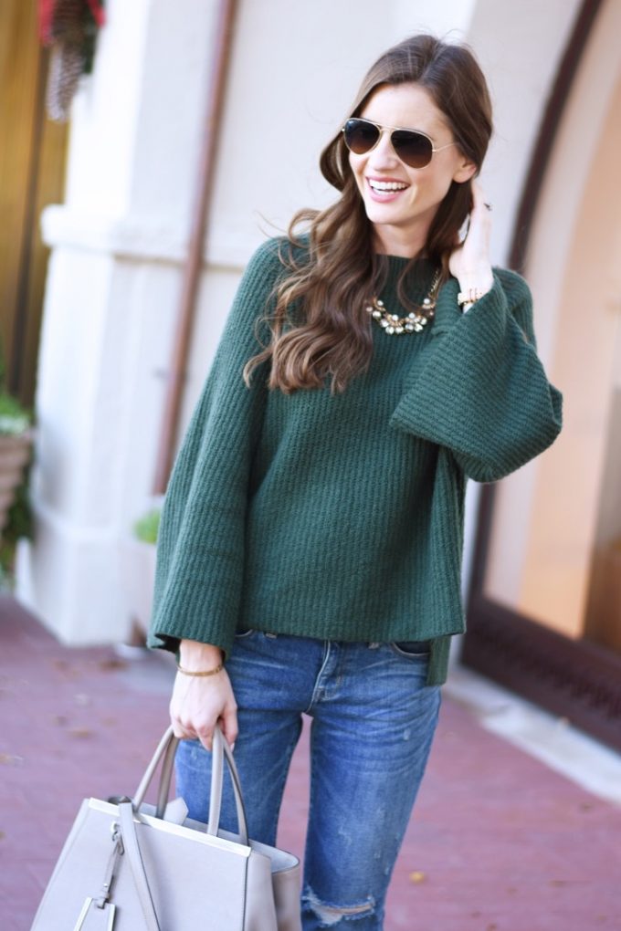 green bell sleeve sweater