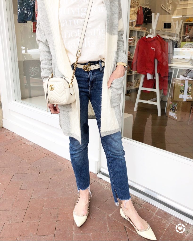 grey and cream cardigan