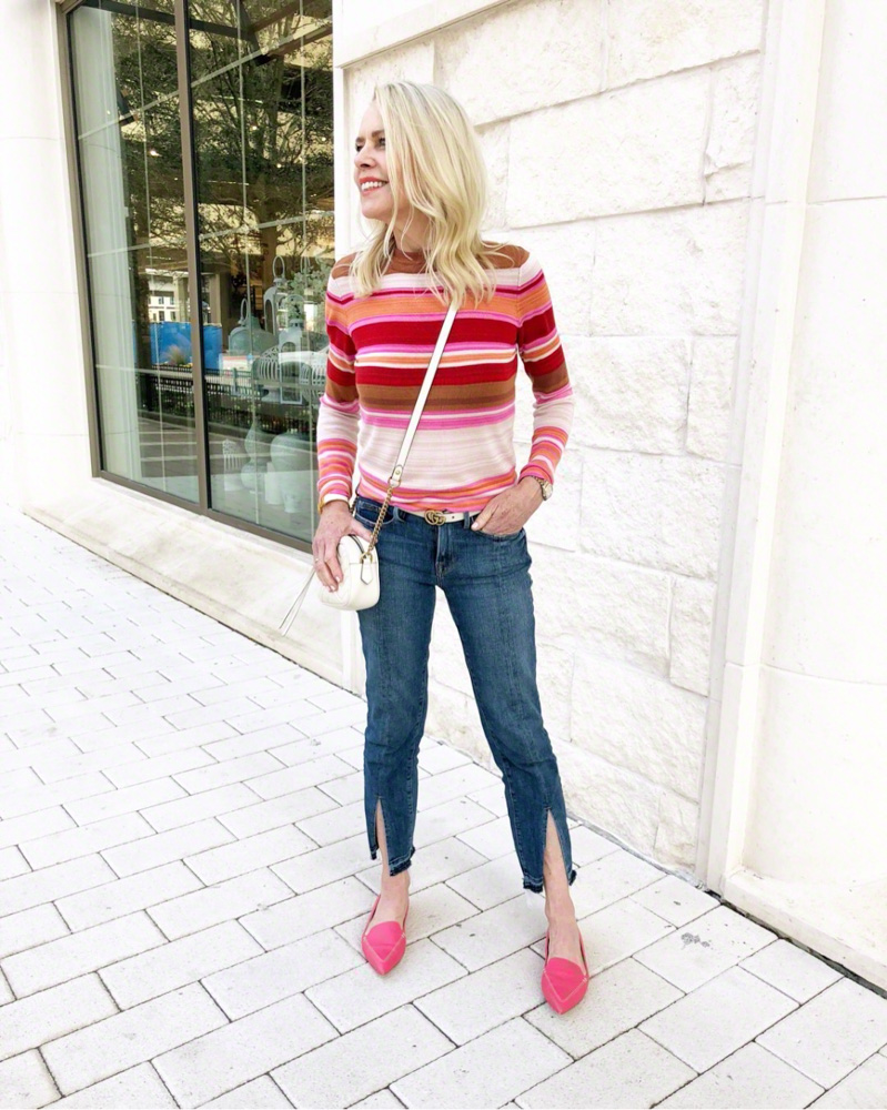 pink and white striped sweater
