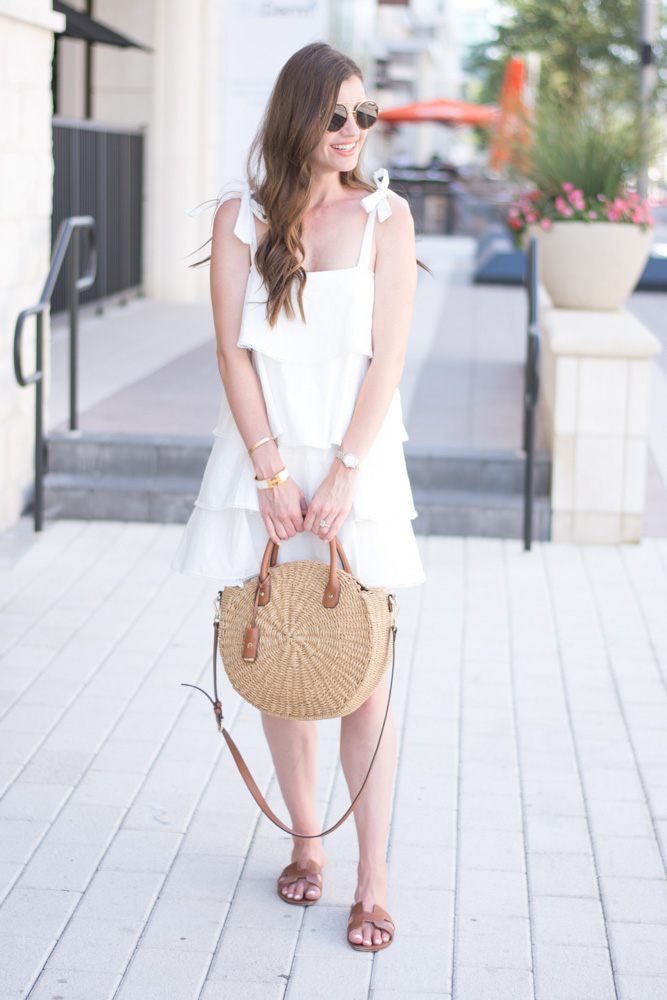 circle tote bag white ruffle dress