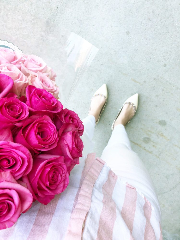 striped shirt pink roses