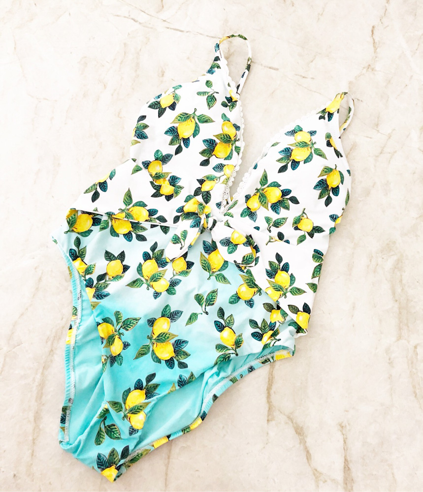 lemon print one piece swim suit 