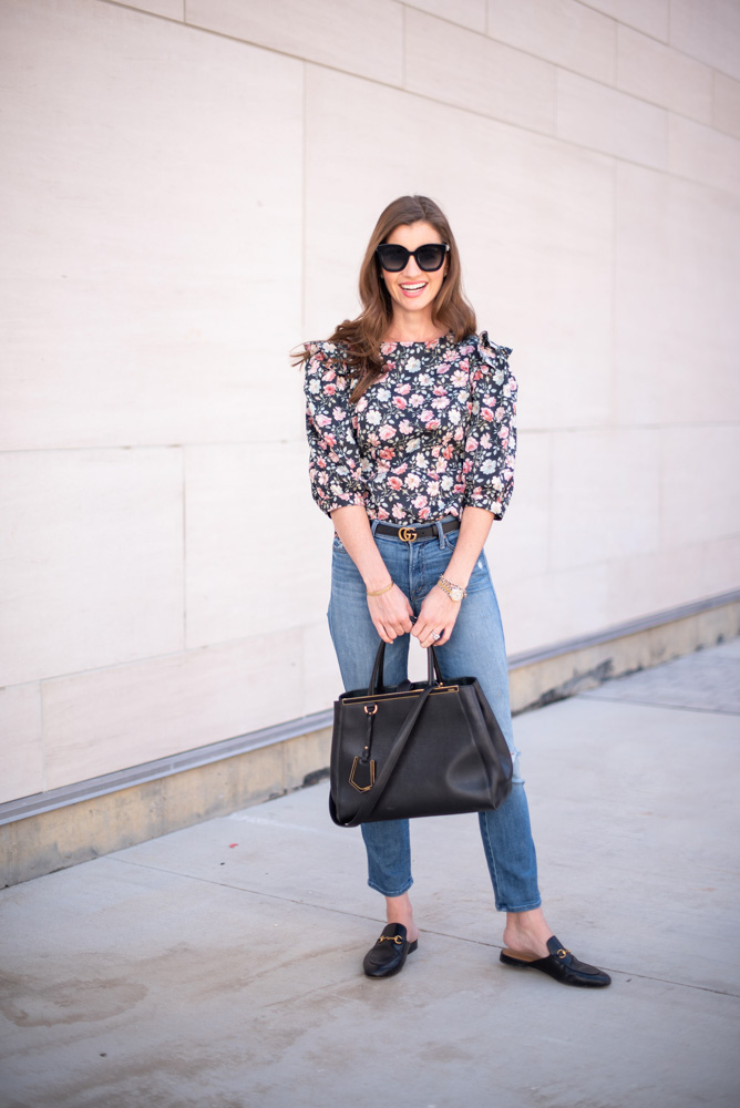 3 tips for wearing floral this fall floral ruffle sleeve top