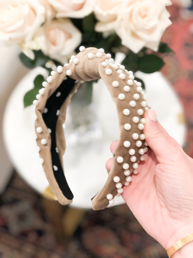 february in review velvet headband pearl embellishment
