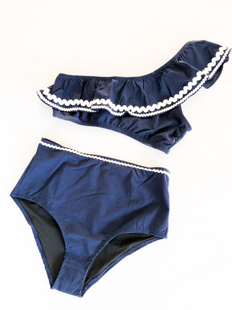 february in review navy bathing suit with rick rack