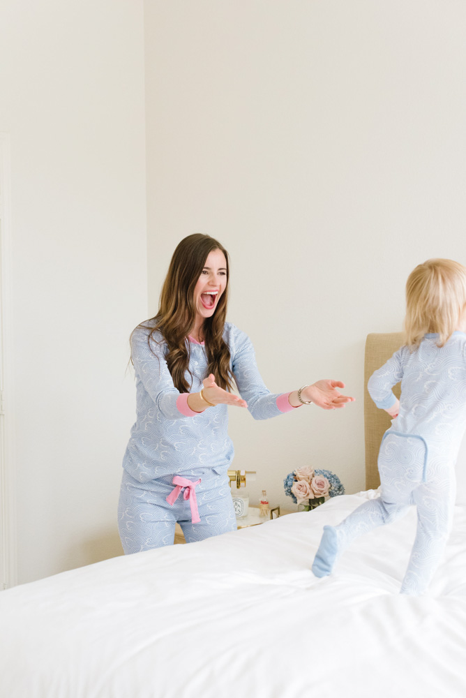 toddler boys and mom in the beaufort bonnet company pajamas