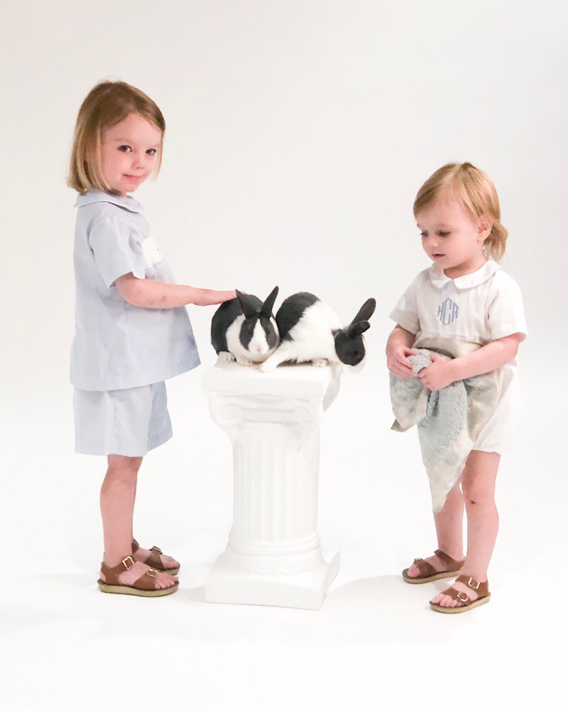 toddler boys with bunnies for easter