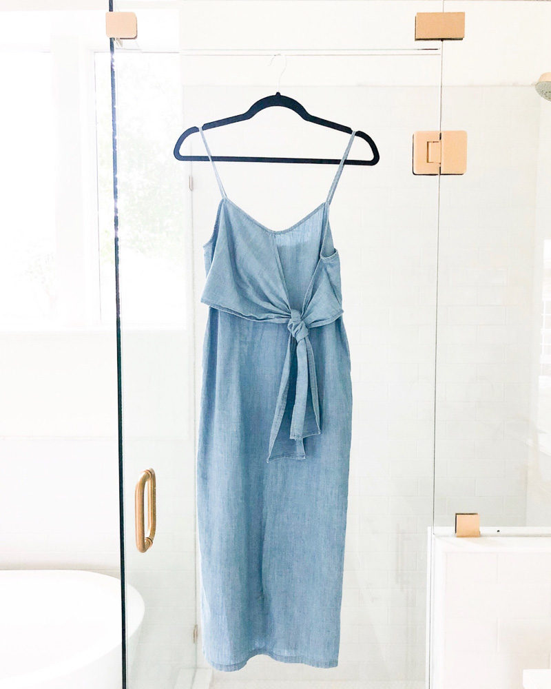 tie front denim midi dress