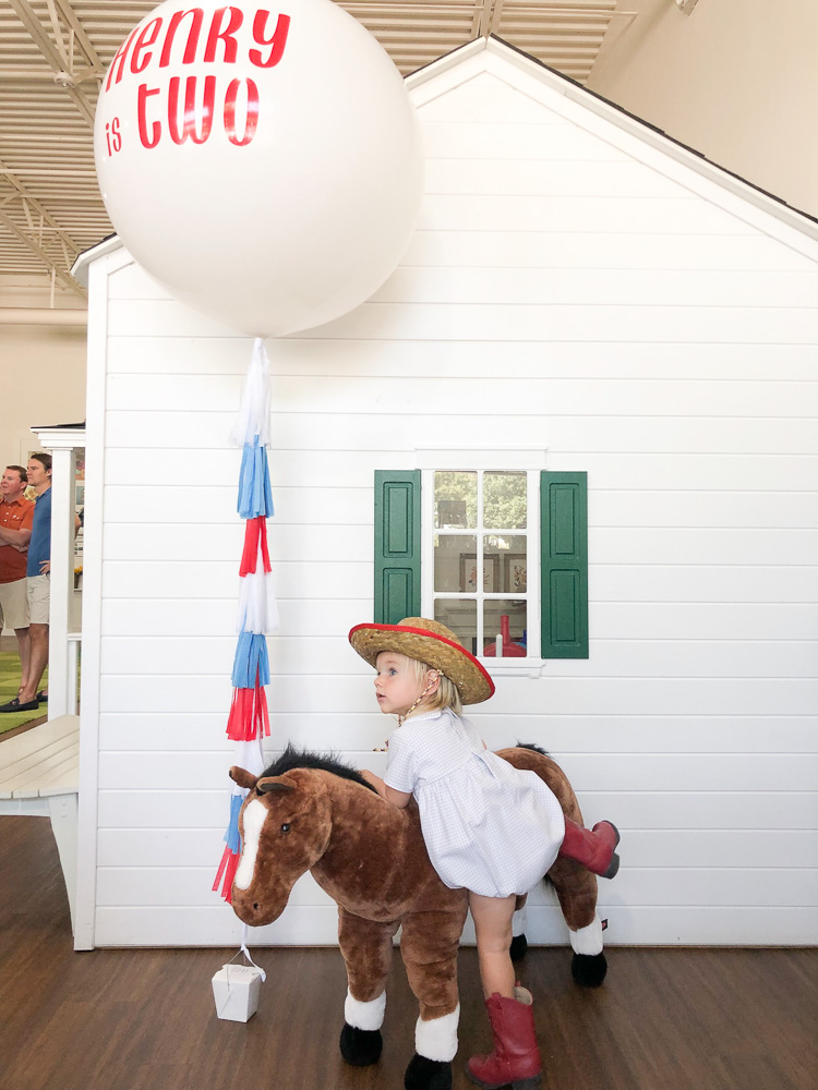 toddler boy at pony birthday party