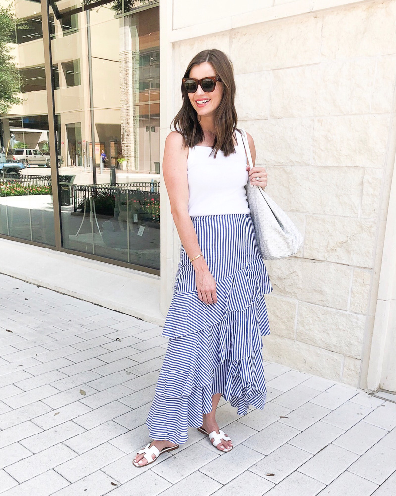 striped tiered maxi skirt