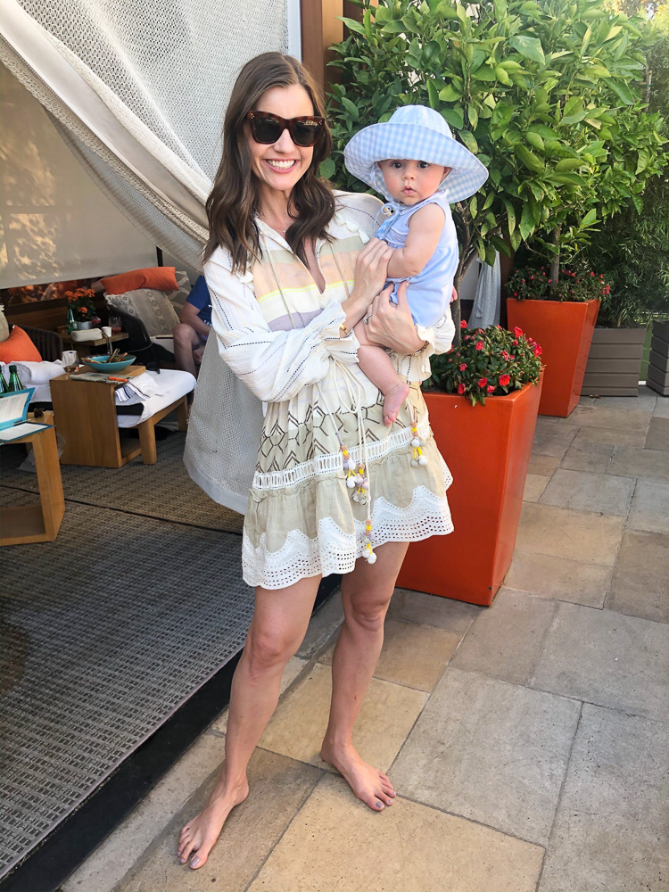 mother and baby poolside at four seasons los angeles