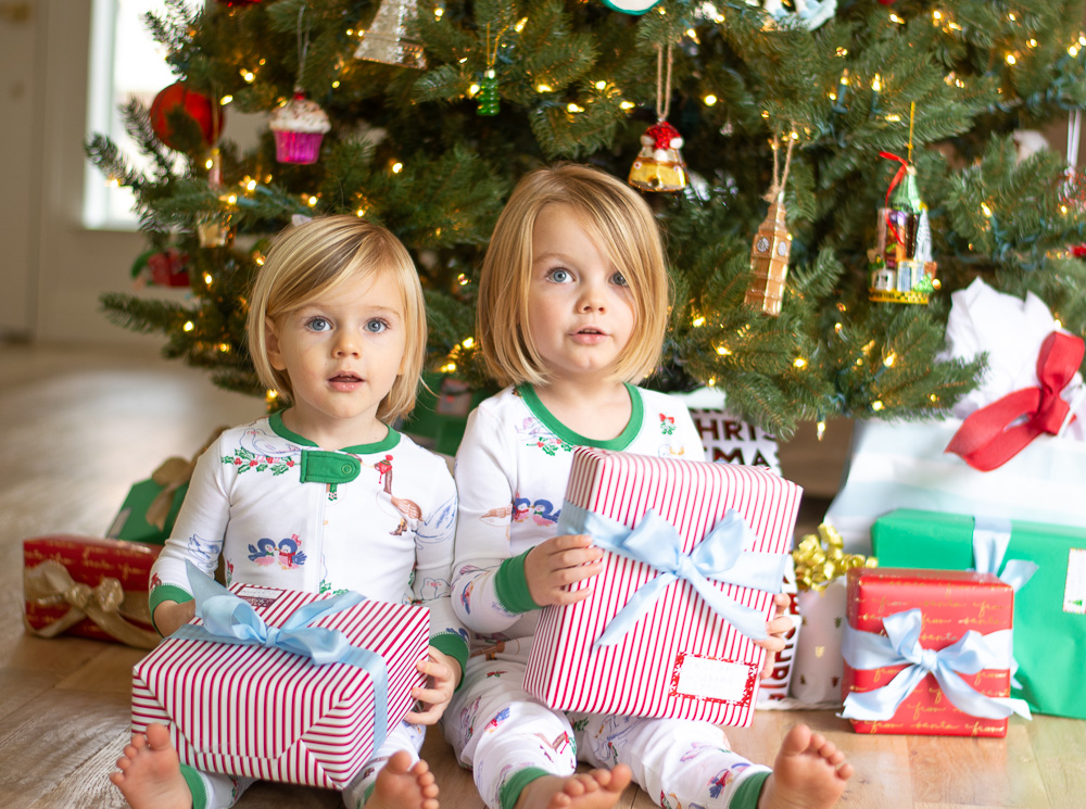 toddler boys in matching christmas pajamas