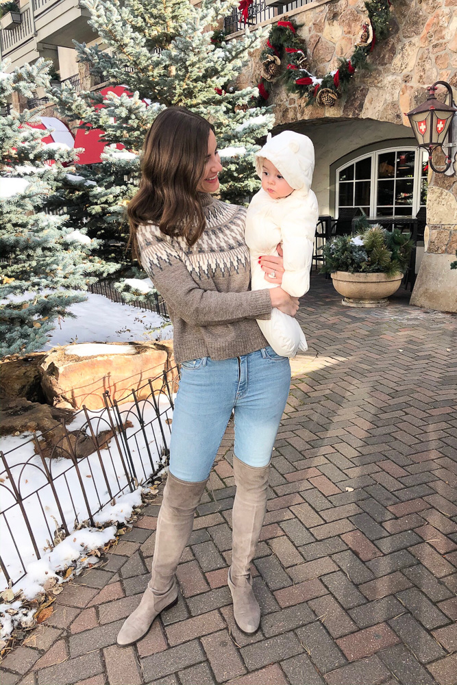 mom and baby in the snow