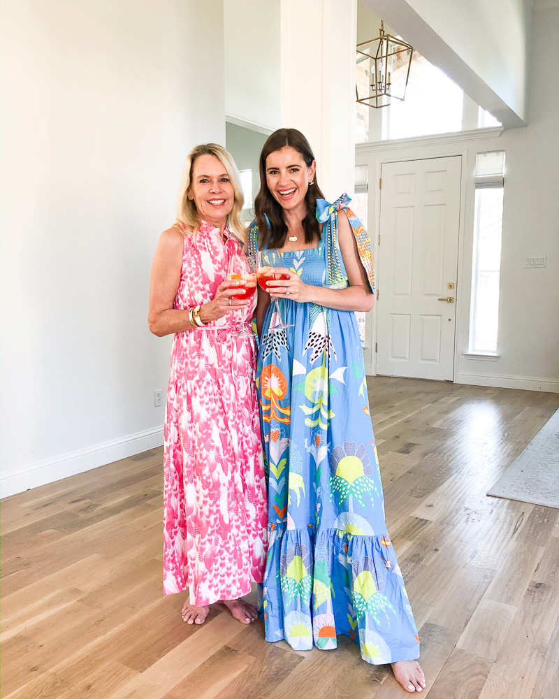 mother and daughter in colorful maxi dresses