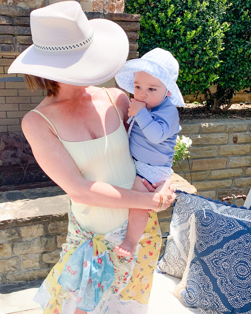 mom with baby boy in swim suits