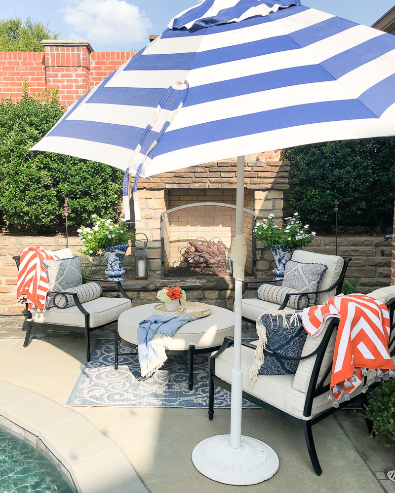 patio by pool with outdoor living furniture