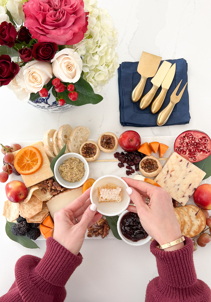 arranging a thanksgiving snack board