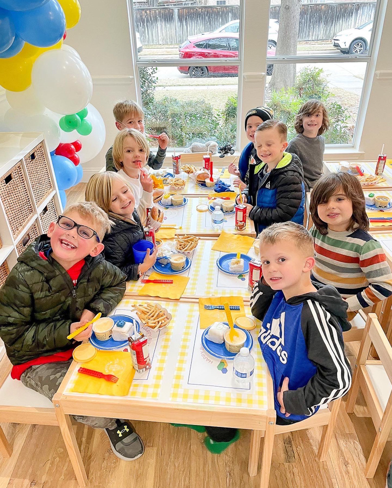 kids at lego themed birthday party