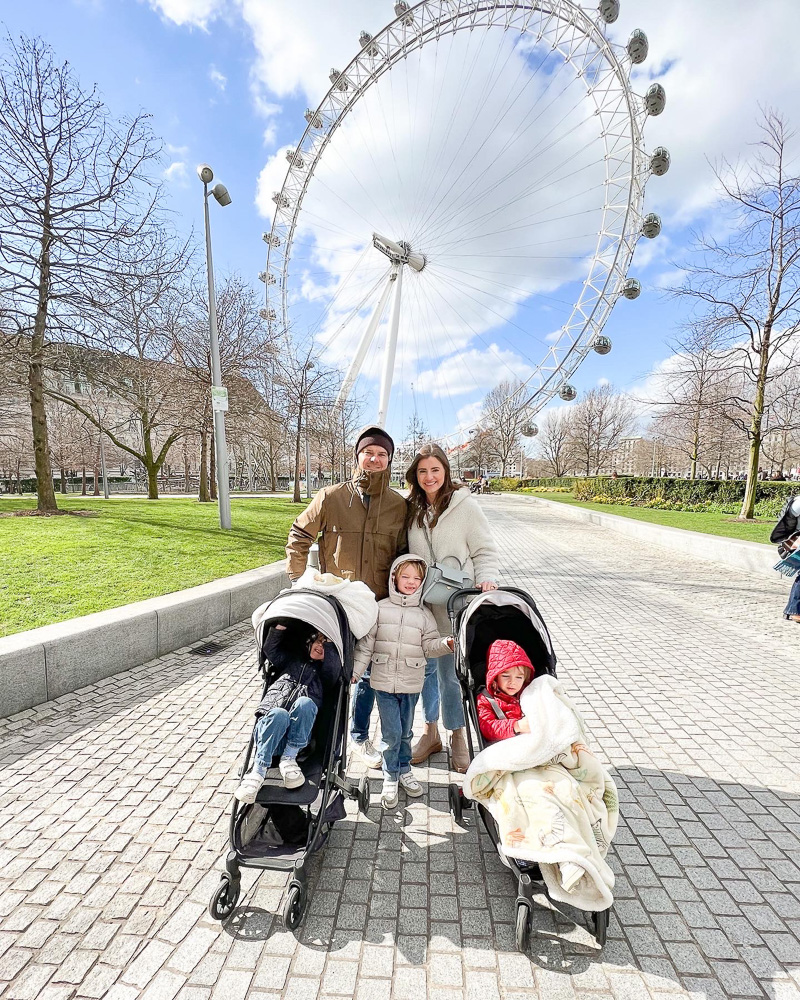 family group in front of london eye