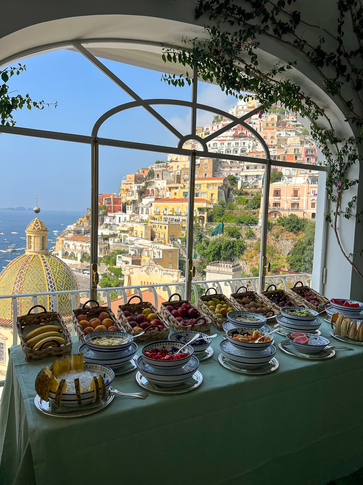 view of positano from hotel dining room