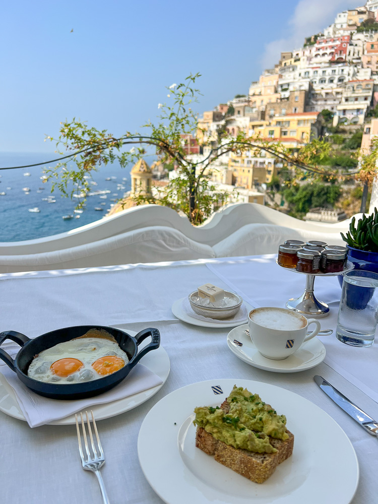 breakfast on the patio with view of positano