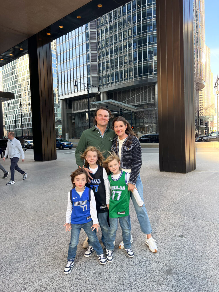 young family going to the a basketball game in chicago