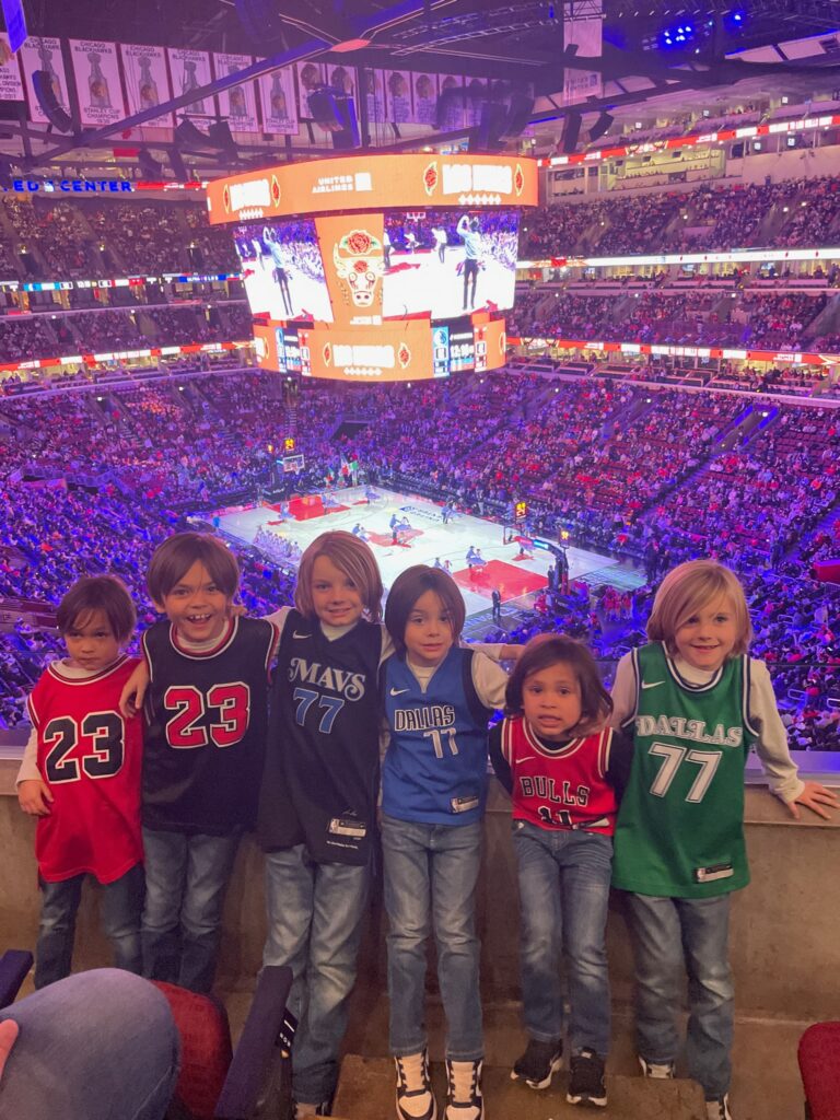 six little boys at the chicago bulls game arena